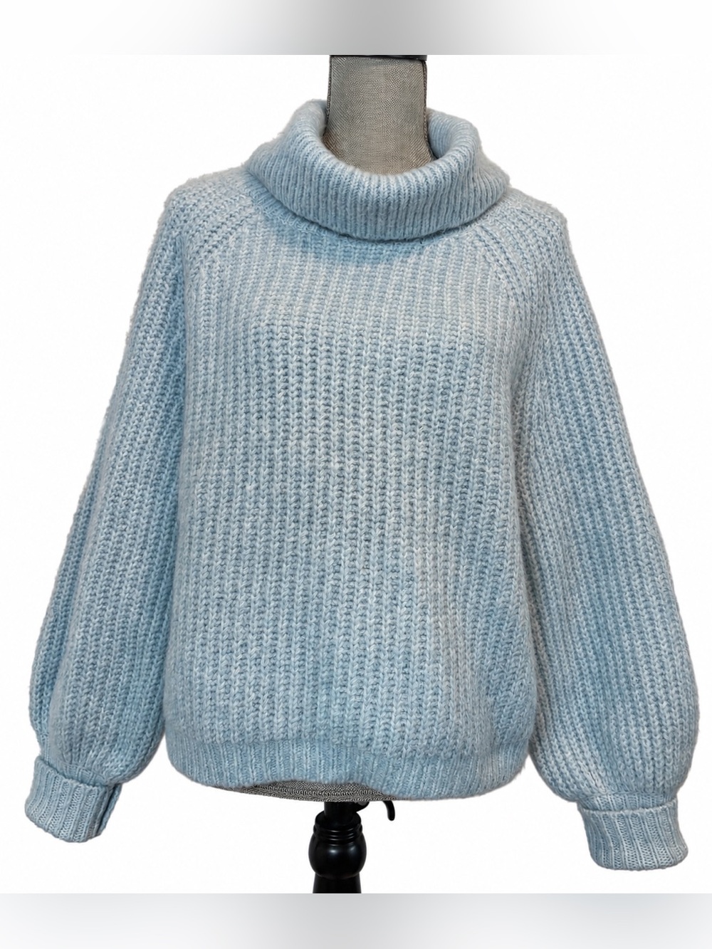 Rag & Bone Baby Blue Alpaca Mohair Merino Wool Cowl Neck Turtleneck Sweater